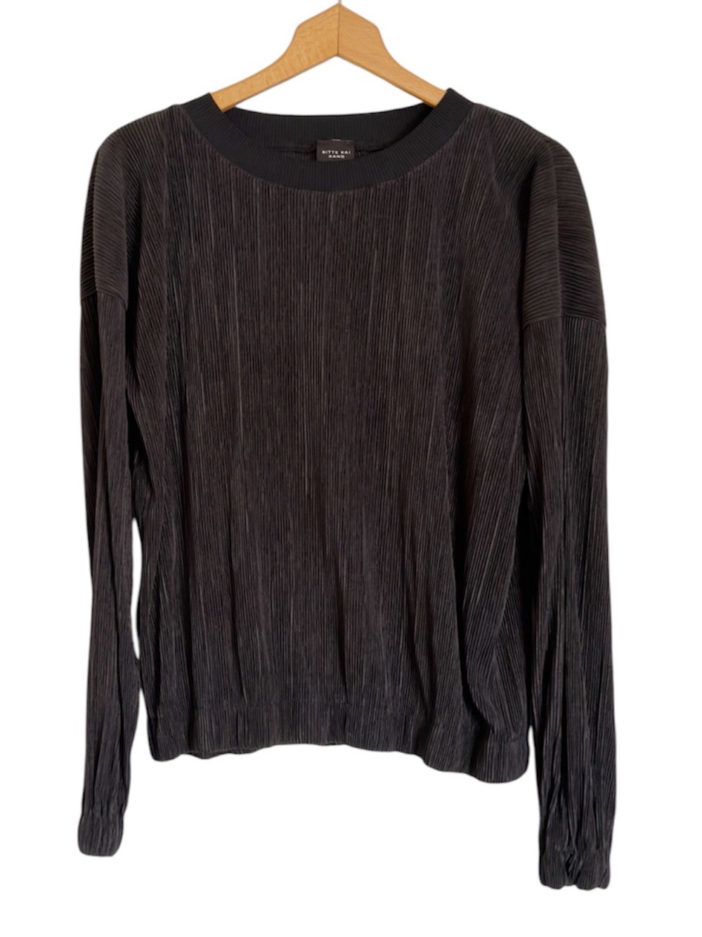 Bitte Kai Rand Black Plisse Micro Pleated Long Sleeve Top size L